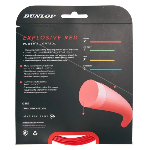 Dunlop Explosive Red 16/1.30 Tennis String (Red) -Sports Gear Store DT19 624817 EXPLOSIVE RED 16G 12M SET BACKSIDE