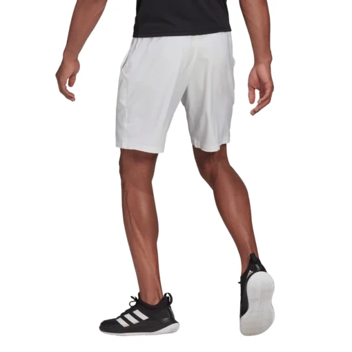 Adidas Men's Club Stretch Woven 9-Inch Shorts (White/Black) -Sports Gear Store GH7222 APP on model back white 29f7829f 09eb 48a0 b5b7 20e53a10cb66