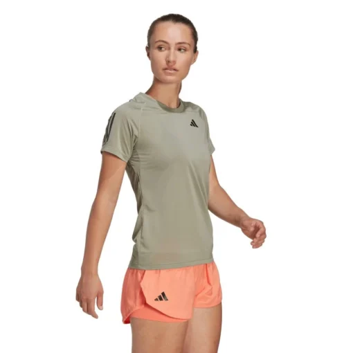 Adidas Women's Club 3 Stripe Top (Khaki) -Sports Gear Store HS1448 6 APPAREL OnModel WalkingView transparent