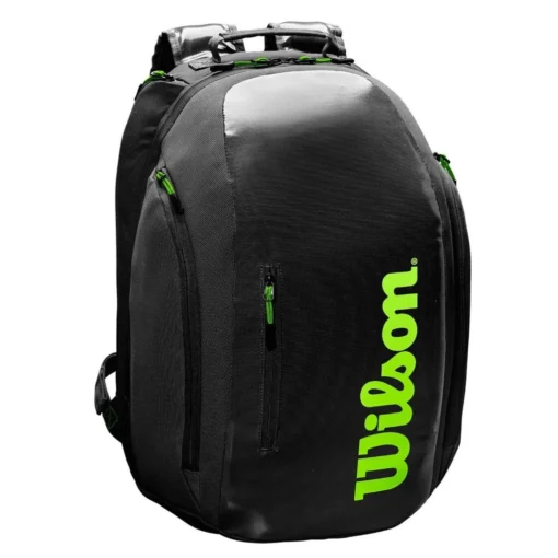 Wilson Super Tour Backpack Racquet Bag (Black/Green) -Sports Gear Store WR8004301001 Super Tour Backpack BKGR Front